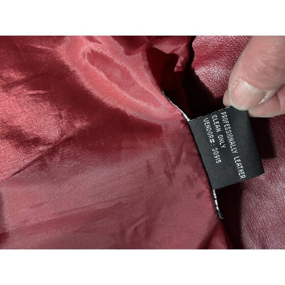 Savannah Red Leather Nylon Lined Size 12 Women’s Blazer Jacket Vintage - Picture 7 of 7